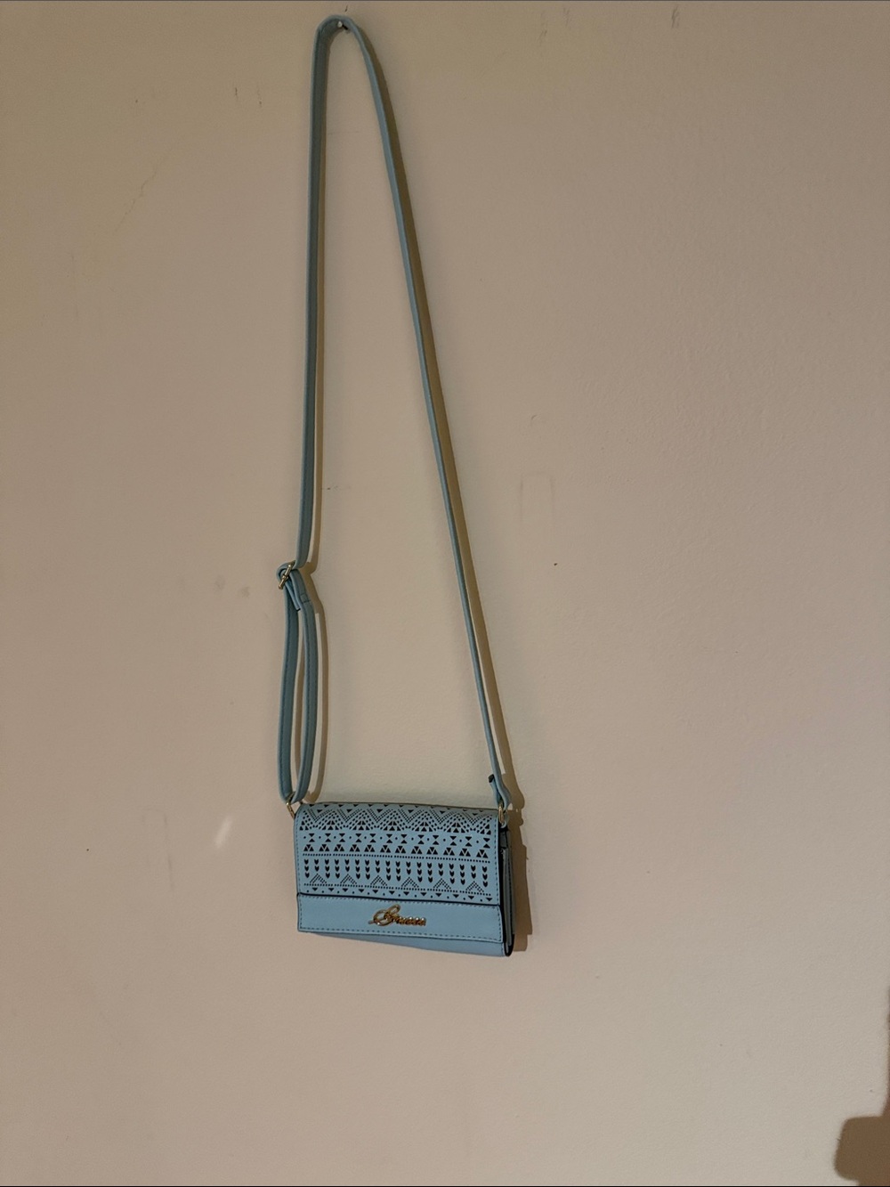 Guess Light Blue Laser-Cut Crossbody Bag
